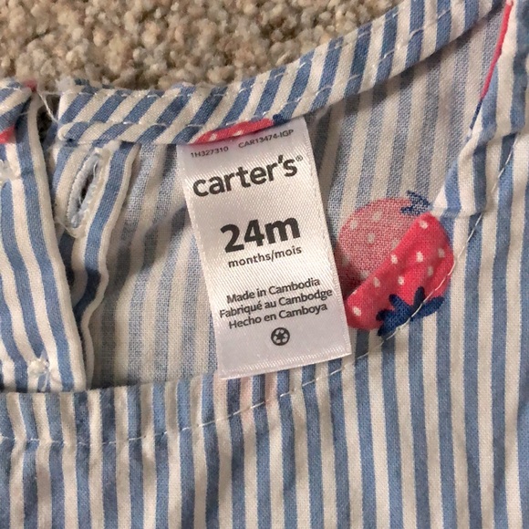 Carters 24 Months Striped Strawberry Short Ruffled Sleeve Shirt - Picture 3 of 3